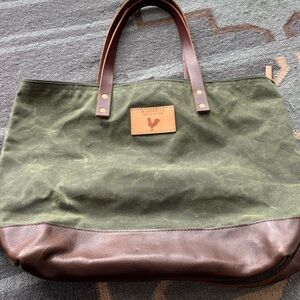 Meanwhile Back on the Farm Olive waxed canvas adventure tote backpack